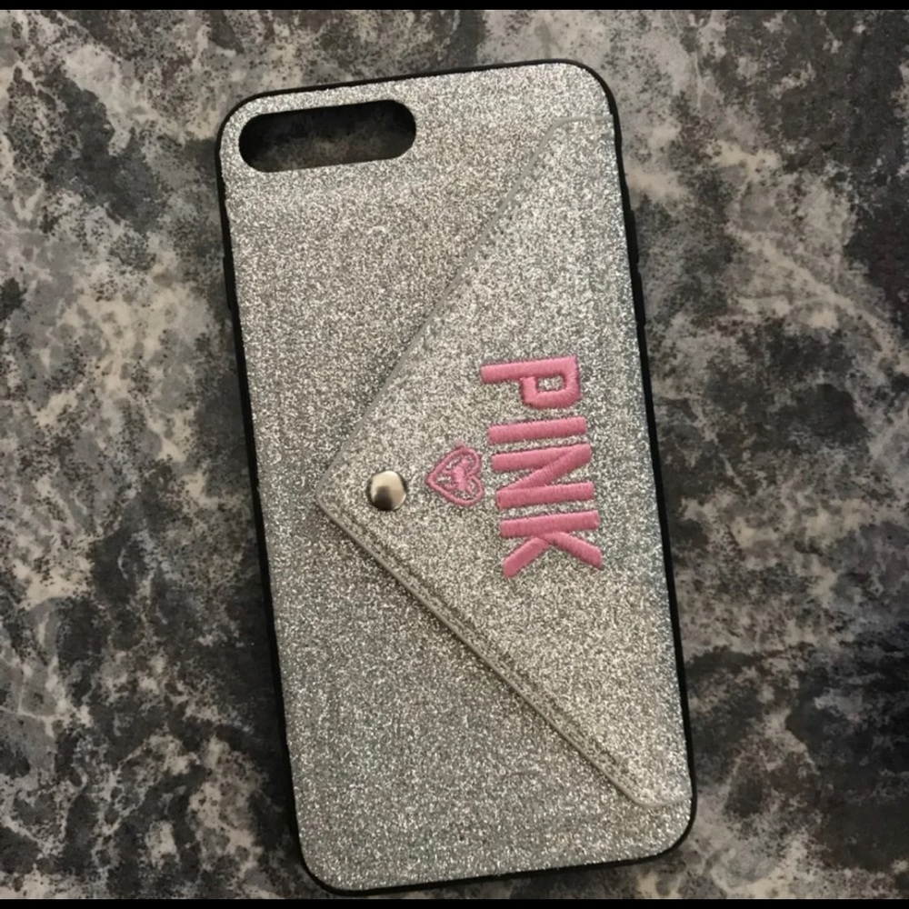 iPhone 7 Plus phone case silver and pink cardholde